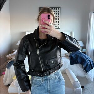 Topshop cropped leather jacket